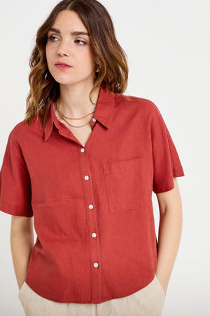 blouse met linnen rood