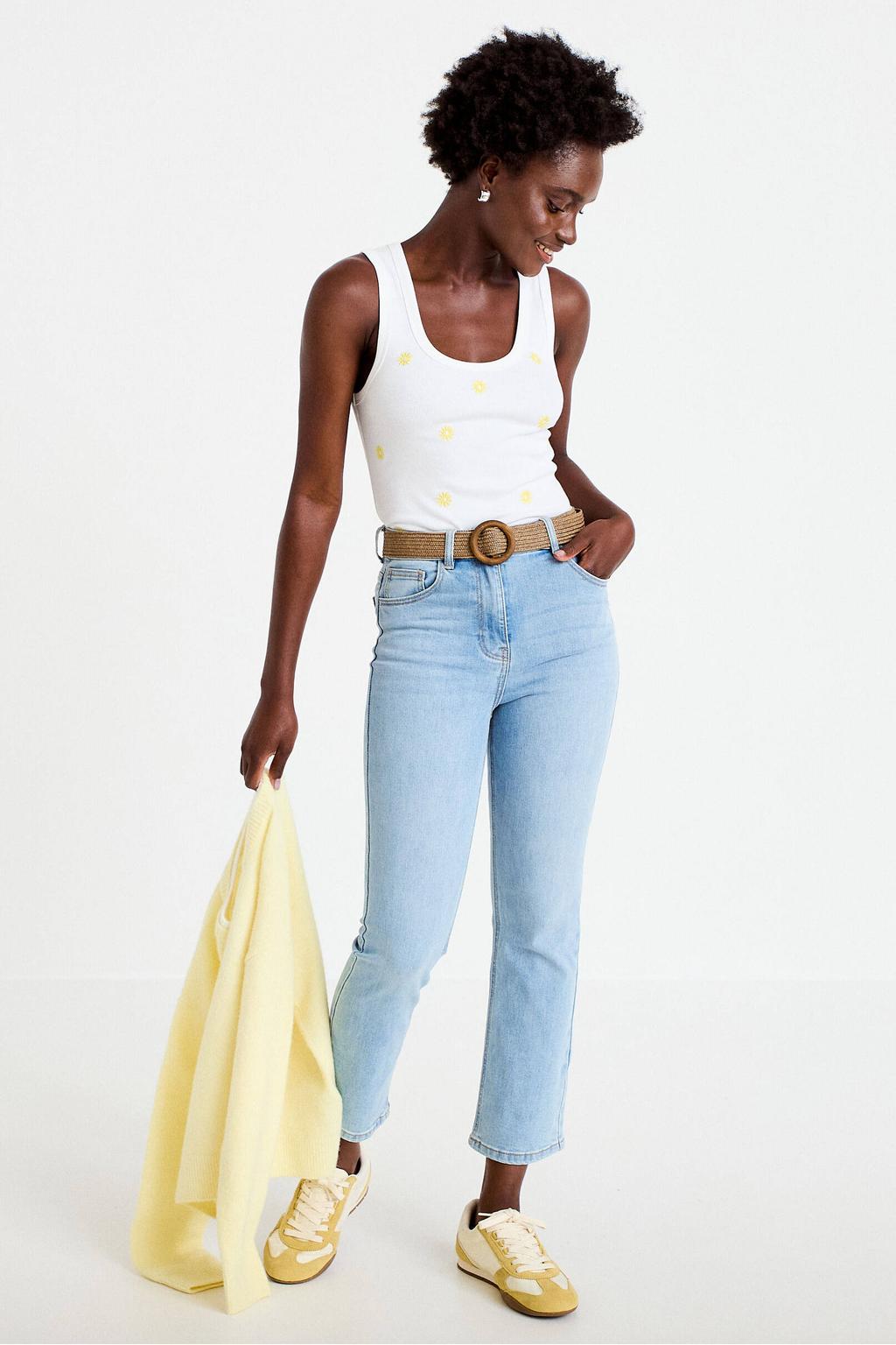 Light blue denim dames Cache Cache high waist bootcut jeans van denim met rits- en knoopsluiting en effen