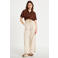 Cache Cache straight regular waist casual broek met linnen beige