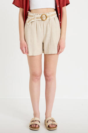 regular high waist casual short met linnen beige