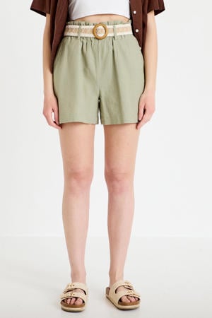 regular high waist casual short met linnen grijsgroen