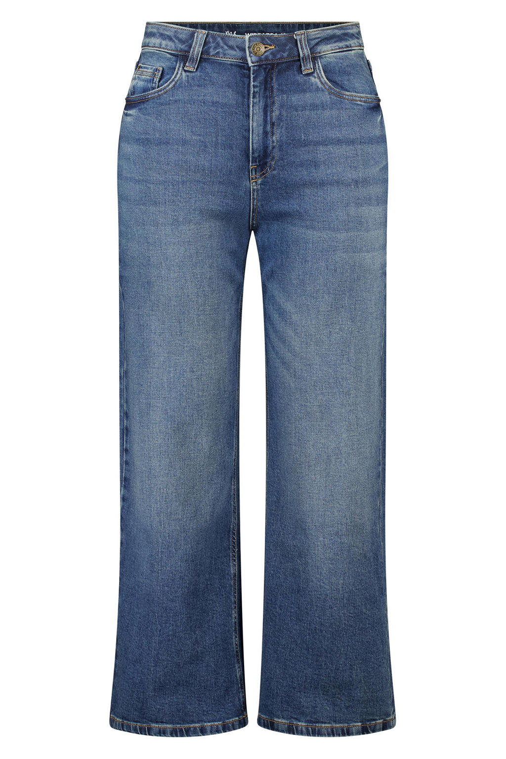 Medium blue denim dames MS Mode wide leg jeans Plus Size mediumblauw van denim met rits- en knoopsluiting en effen