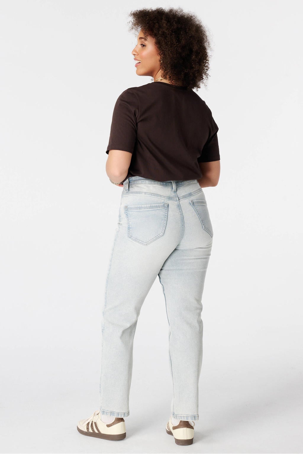 Light blue denim dames MS Mode regular waist straight leg jeans Plus Size van denim met rits- en knoopsluiting en effen