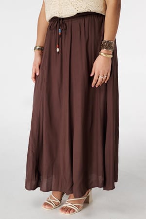 viscose maxirok met kraaltjes Plus Size - bruin