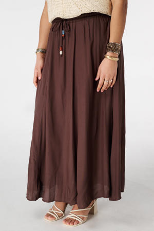 viscose maxirok met kraaltjes Plus Size - bruin