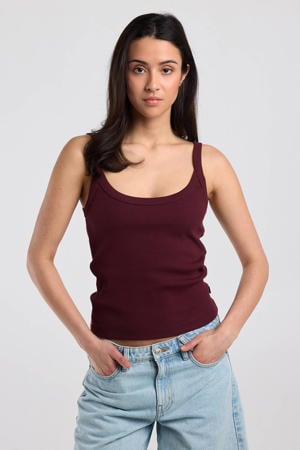 top met rib gebreid - donkerrood