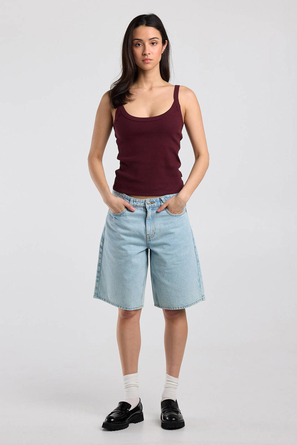 America Today top met rib gebreid - donkerrood