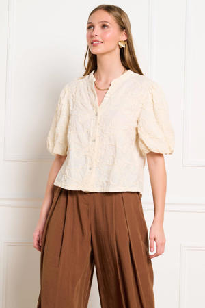 gebloemde blouse ecru