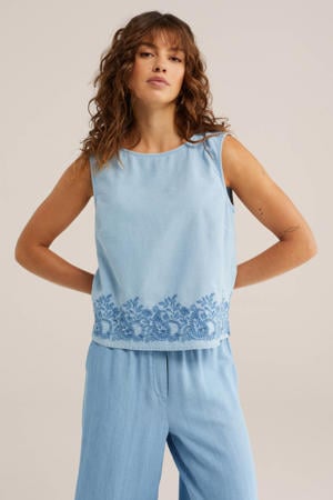 top broderie light blue denim