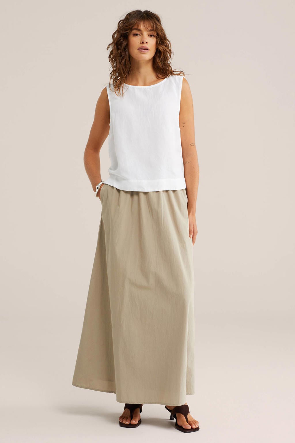 Witte dames WE Fashion geweven top van viscose met effen en ronde hals
