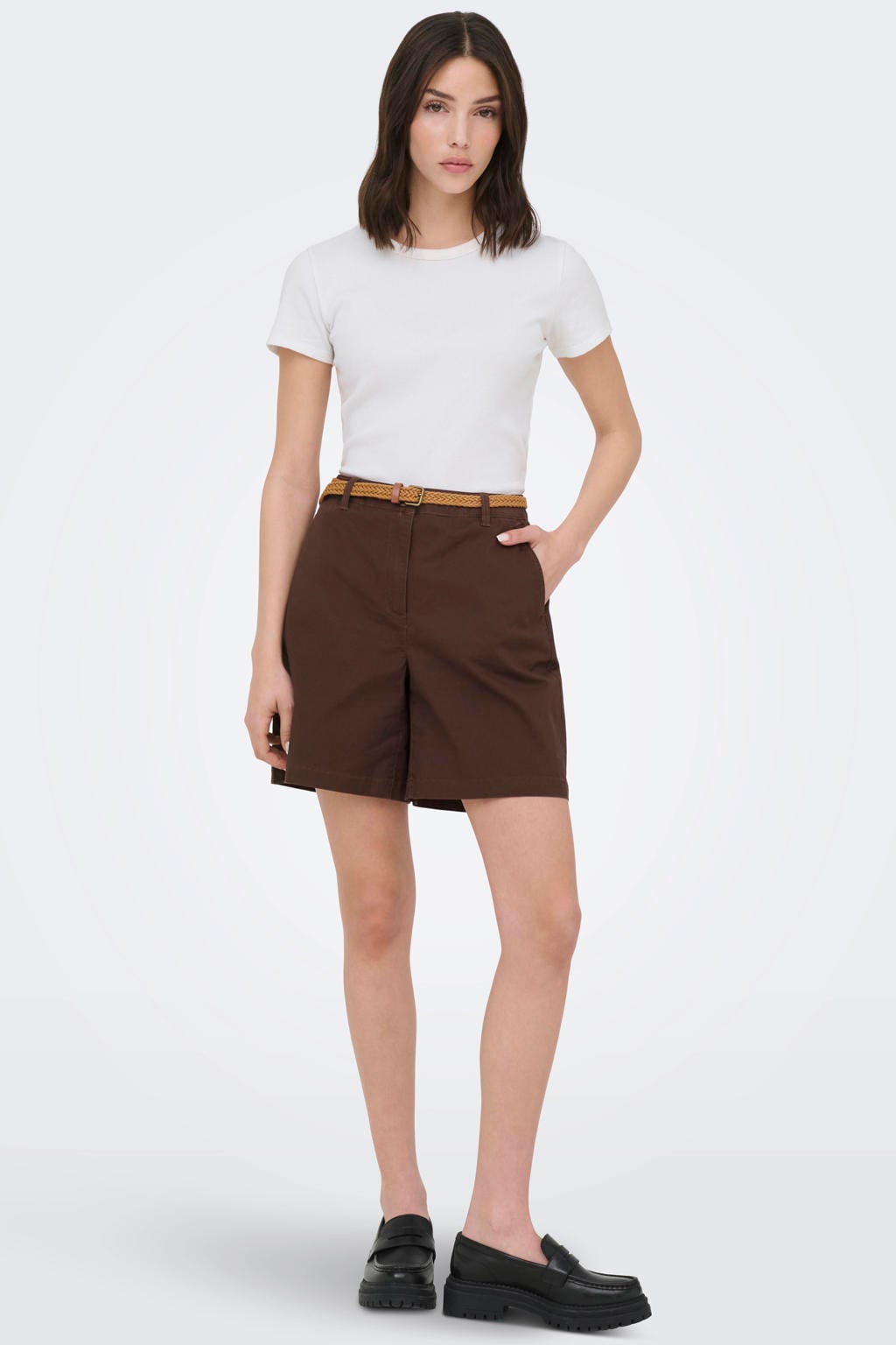 JDY regular waist bermuda short donkerbruin