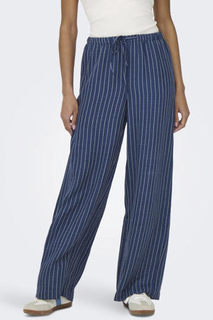 wide leg regular waist casual broek met krijtstreep donkerblauw