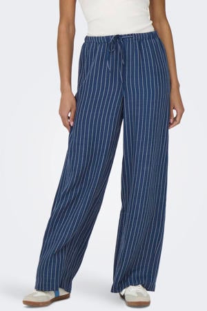 wide leg regular waist casual broek met krijtstreep donkerblauw