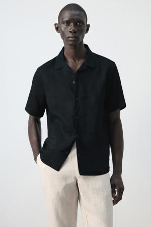regular casual overhemd met linnen donkerblauw