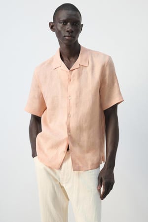 regular casual overhemd met linnen oranje