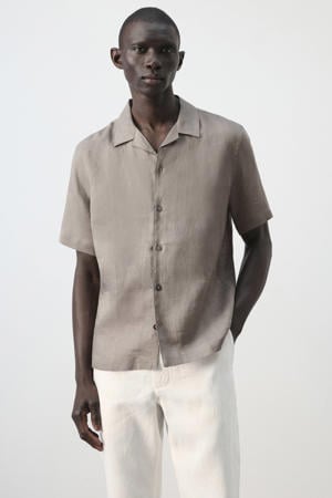 regular casual overhemd met linnen taupe