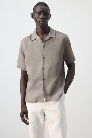 regular casual overhemd met linnen taupe