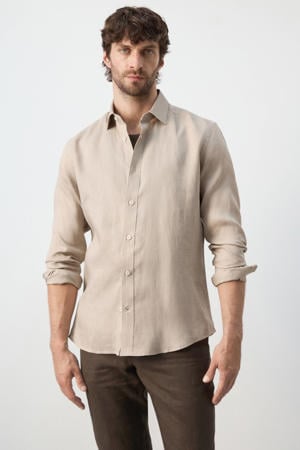 regular casual overhemd met linnen beige