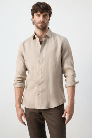 regular casual overhemd met linnen beige