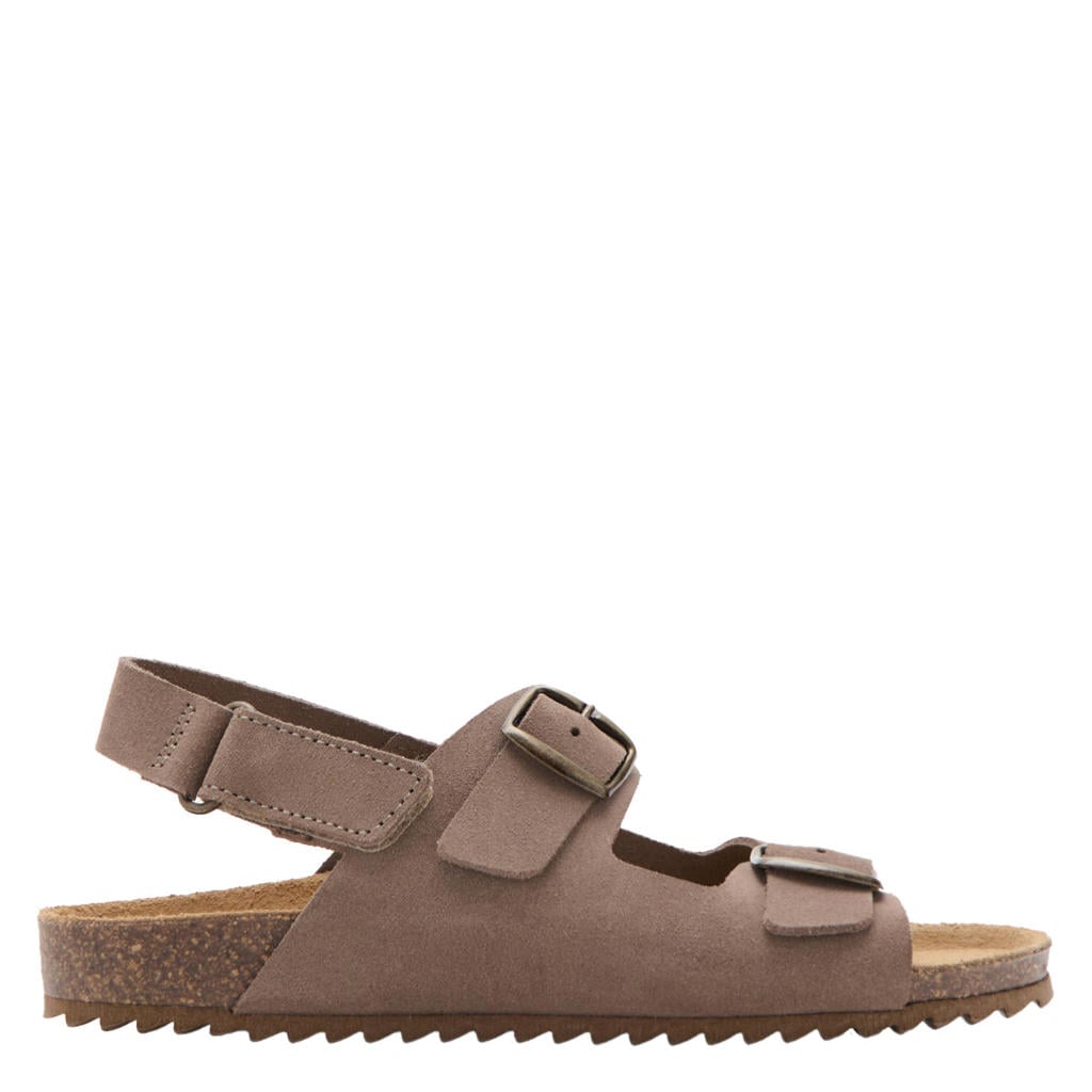 Bruine jongens Mango Kids leren sandalen met klittenband