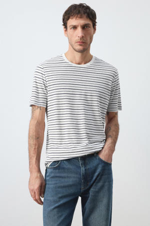 slim gestreept T-shirt met linnen ecru