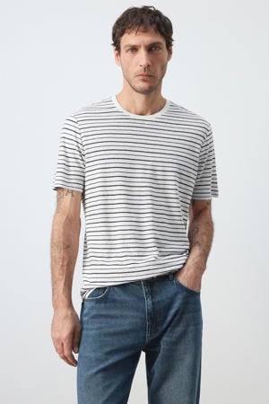 slim gestreept T-shirt met linnen ecru