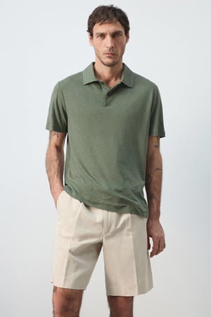 slim polo met linnen groen