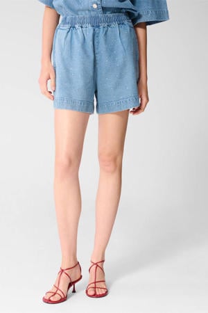 wide leg regular waist denim short medium blue denim