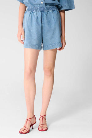 wide leg regular waist denim short medium blue denim