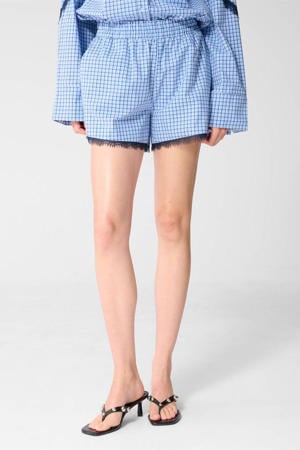 regular waist geruite casual short blauw