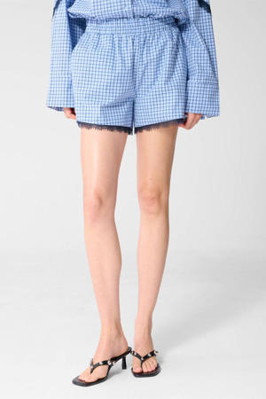 regular waist geruite casual short blauw