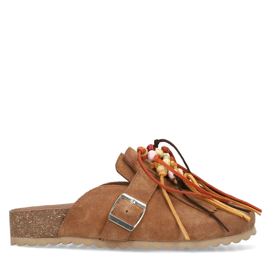 Cognackleurige dames Sacha suède clogs