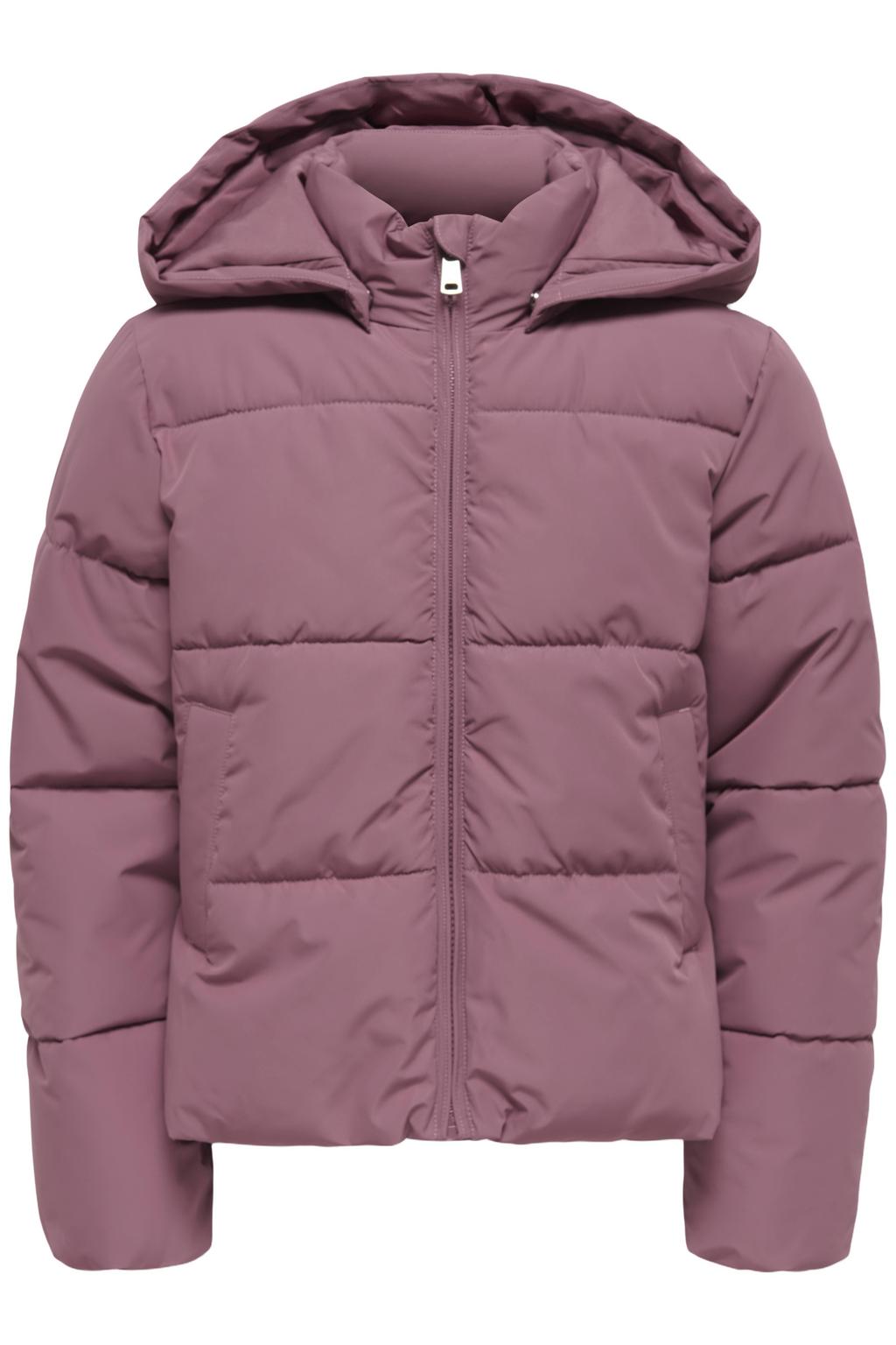 Roze meisjes KIDS ONLY MINI gewatteerde winterjas van polyester met effen, lange mouwen, capuchon, ritssluiting en geweven detail