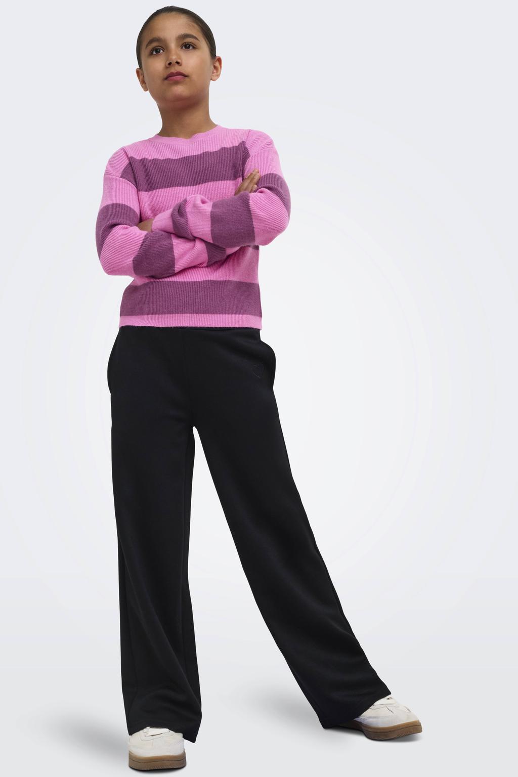 Roze en paarse meisjes KIDS ONLY GIRL gestreepte gebreide trui van viscose met lange mouwen en ronde hals