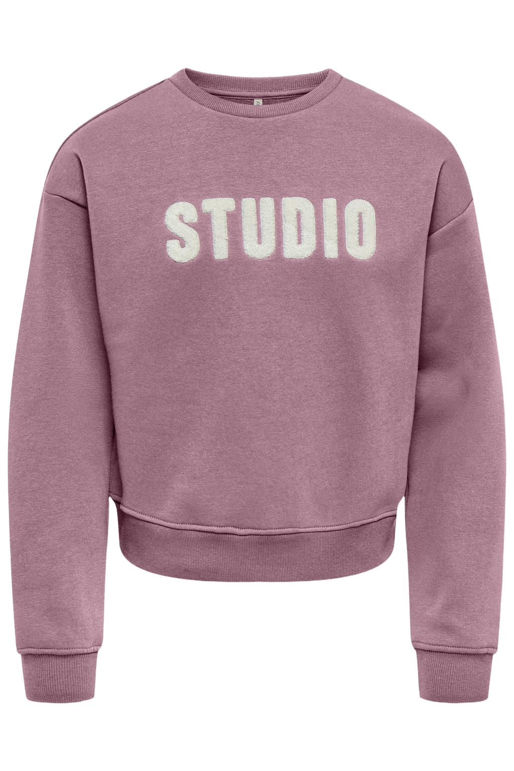 Roze meisjes KIDS ONLY GIRL sweater met tekst print, lange mouwen, ronde hals en geribde boorden