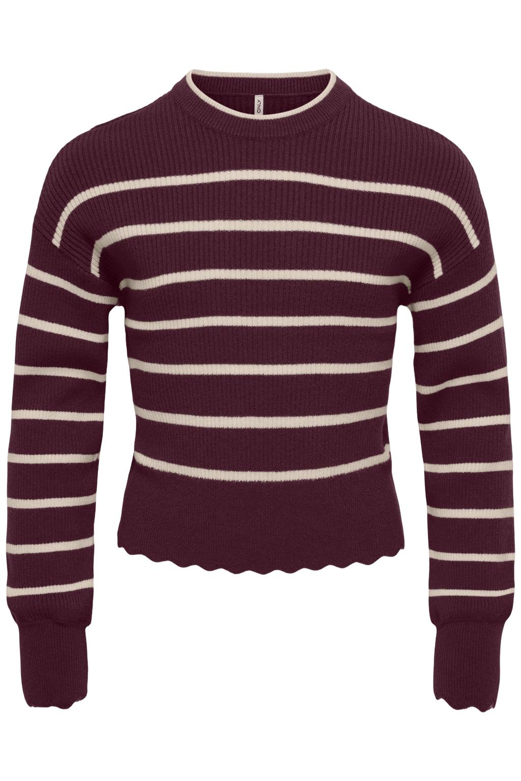 Donkerrood en ecru meisjes KIDS ONLY GIRL gestreepte trui van viscose met lange mouwen en ronde hals