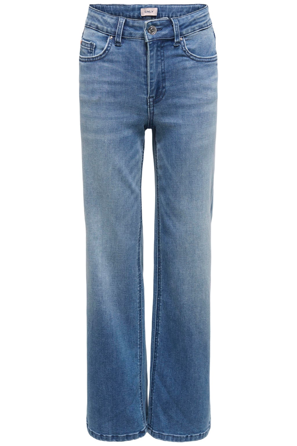 Medium blue denim meisjes KIDS ONLY GIRL wide leg jeans mediumblauw van denim met high waist, rits- en knoopsluiting en effen