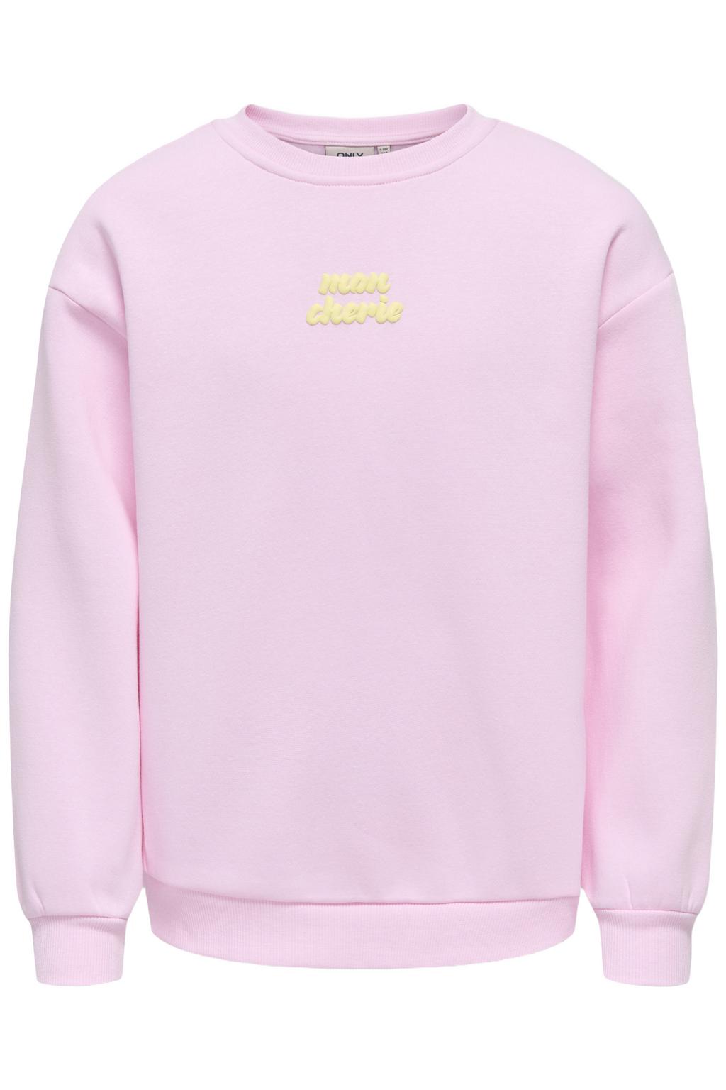 Lichtroze meisjes KIDS ONLY GIRL sweater met backprint, lange mouwen, ronde hals en geribde boorden