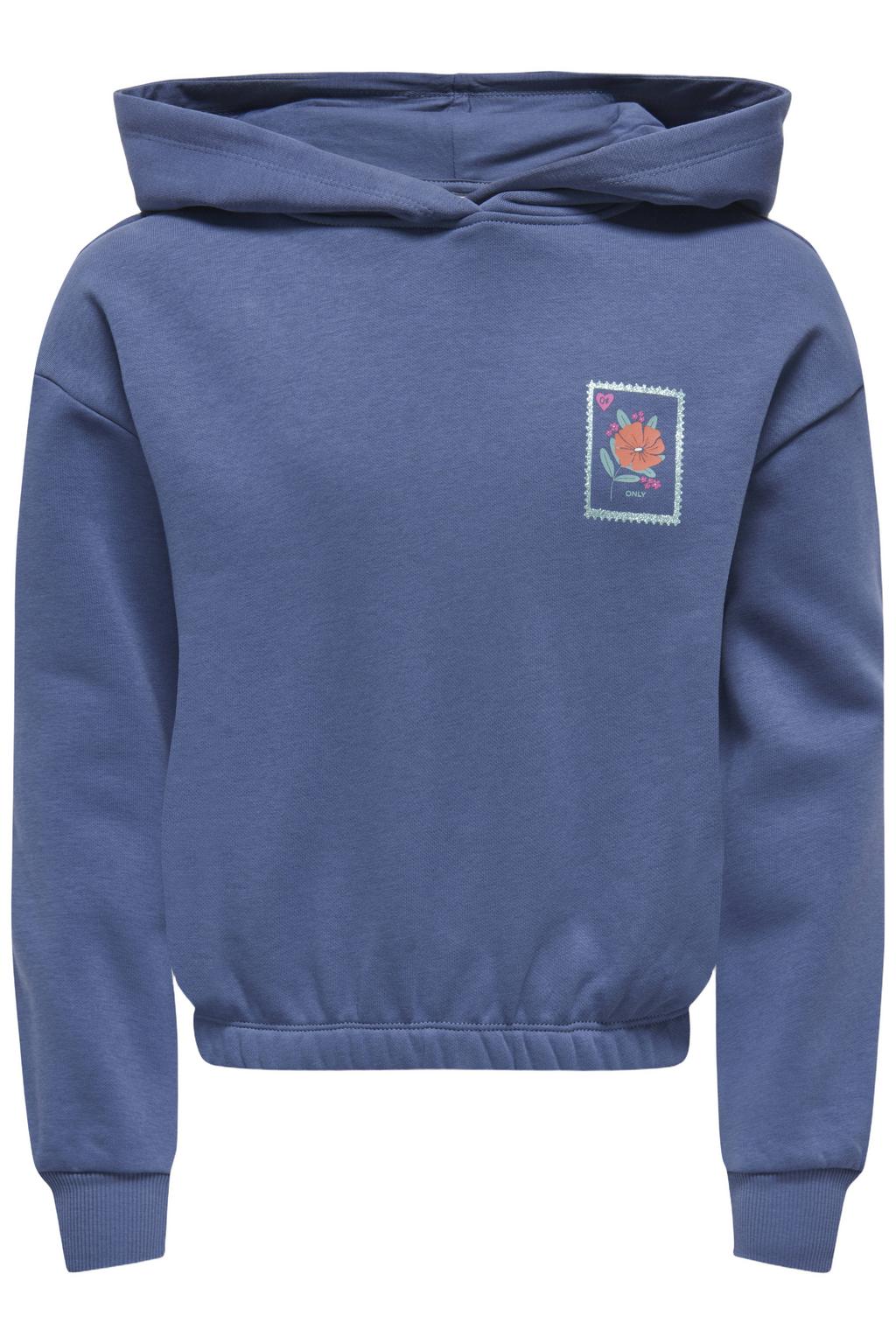 Blauwe meisjes KIDS ONLY GIRL hoodie van katoen met backprint, lange mouwen en capuchon