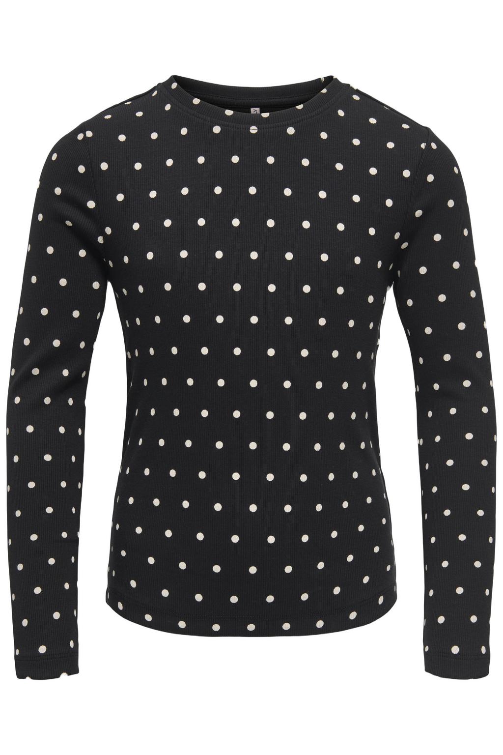 Zwart en ecru meisjes KIDS ONLY GIRL gebreide top met stippenprint, lange mouwen en ronde hals