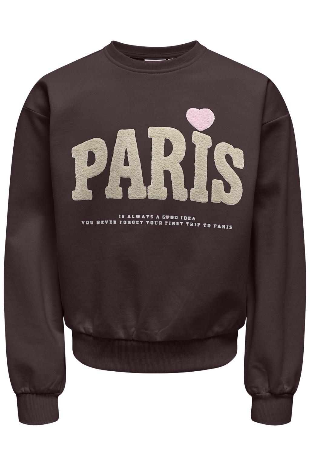 Bruine meisjes KIDS ONLY GIRL sweater van katoen met printopdruk, lange mouwen, ronde hals en geribde boorden