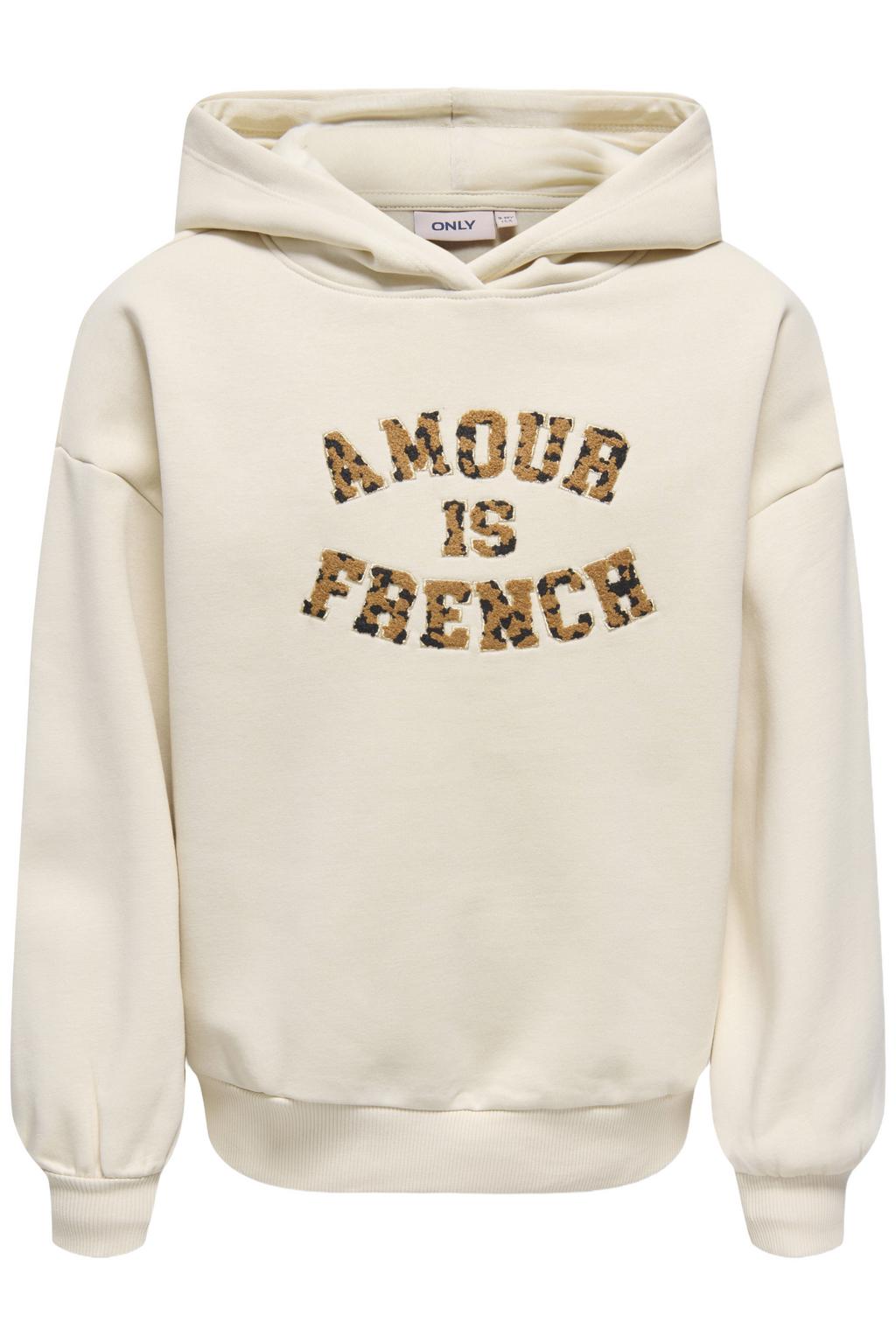 Beige meisjes KIDS ONLY GIRL hoodie van katoen met printopdruk, lange mouwen en capuchon