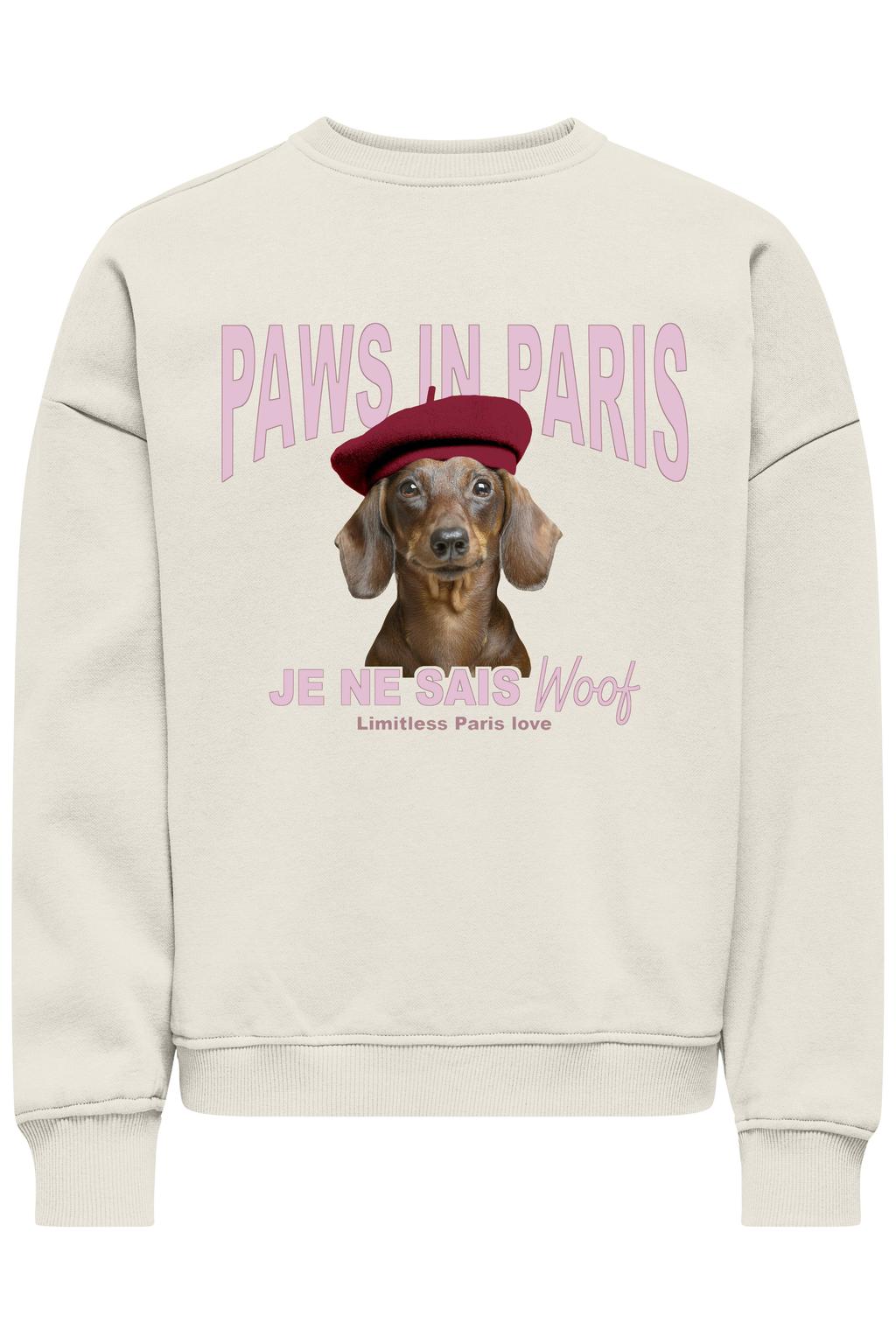 Zandkleurige meisjes KIDS ONLY GIRL sweater gebreid van katoen met printopdruk, lange mouwen en ronde hals
