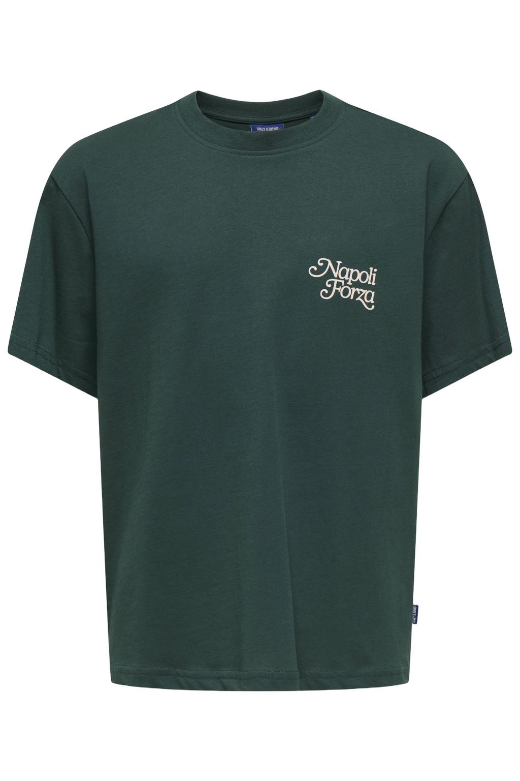 Donkergroene jongens ONLY & SONS JUNIOR T-shirt van katoen met backprint, korte mouwen en ronde hals