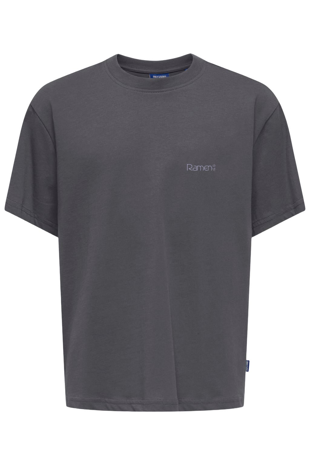Antraciete jongens ONLY & SONS JUNIOR T-shirt van katoen met backprint, korte mouwen en ronde hals