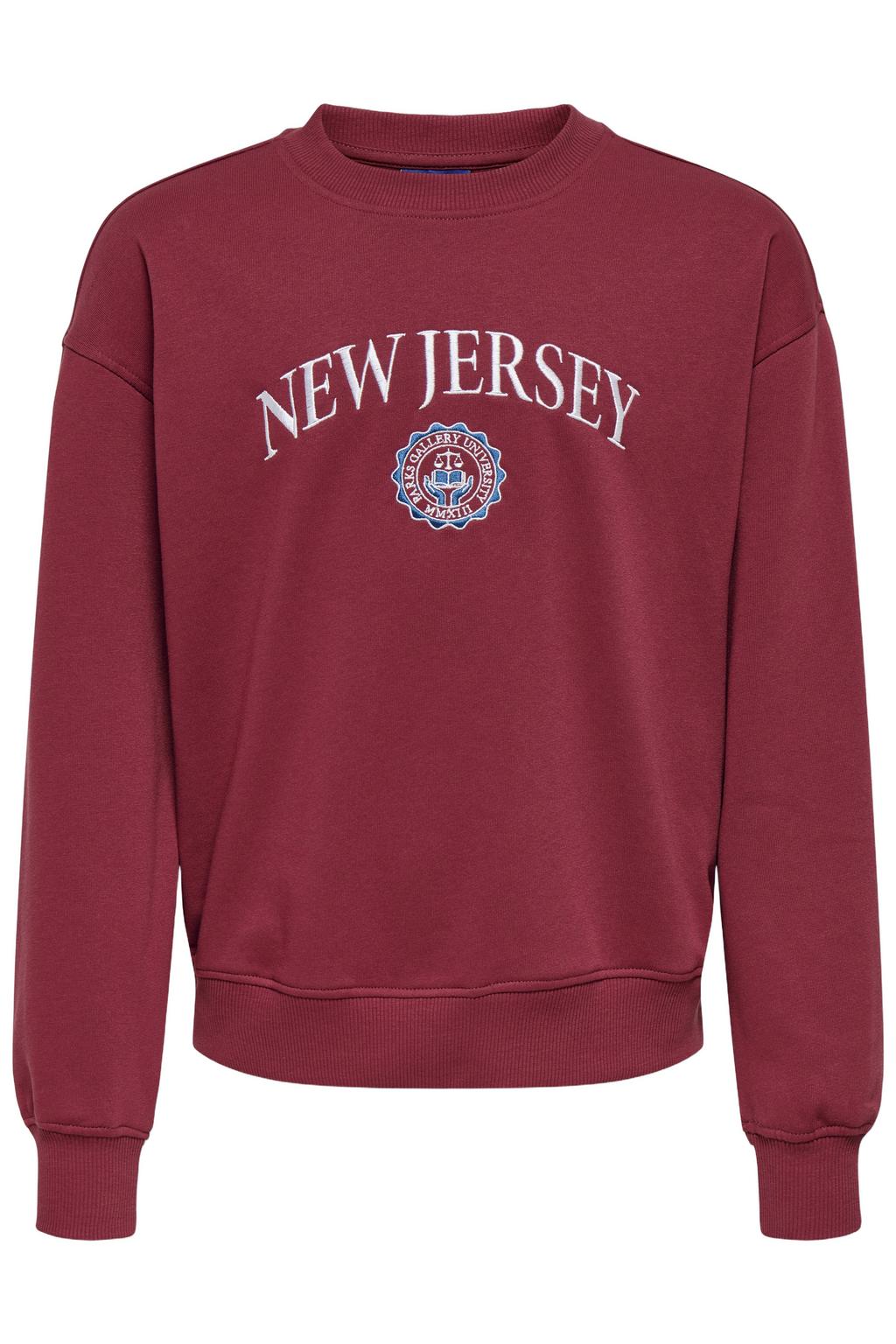 Rode jongens ONLY & SONS JUNIOR sweat sweater en tekst met printopdruk, lange mouwen, ronde hals en borduursels