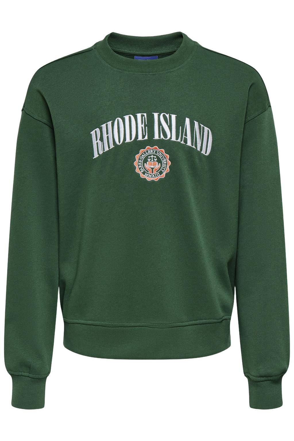 Groene jongens ONLY & SONS JUNIOR sweater en tekst met printopdruk, lange mouwen, ronde hals en borduursels