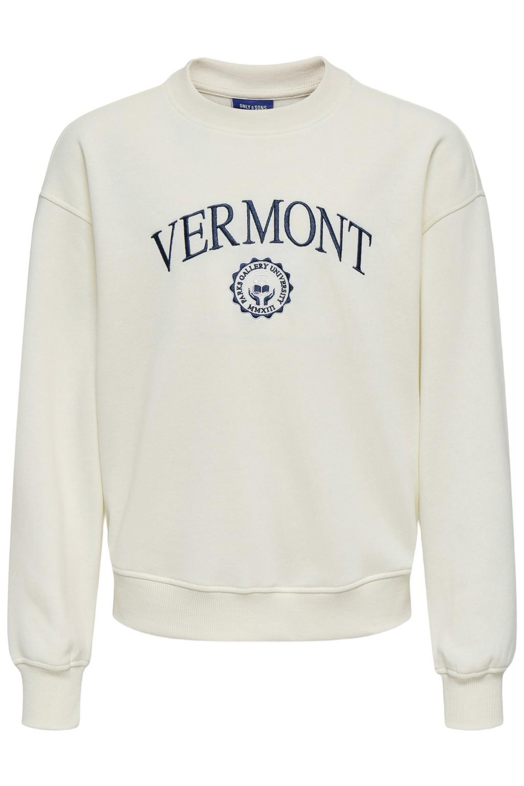 Ecru jongens ONLY & SONS JUNIOR sweater en tekst met printopdruk, lange mouwen, ronde hals en borduursels