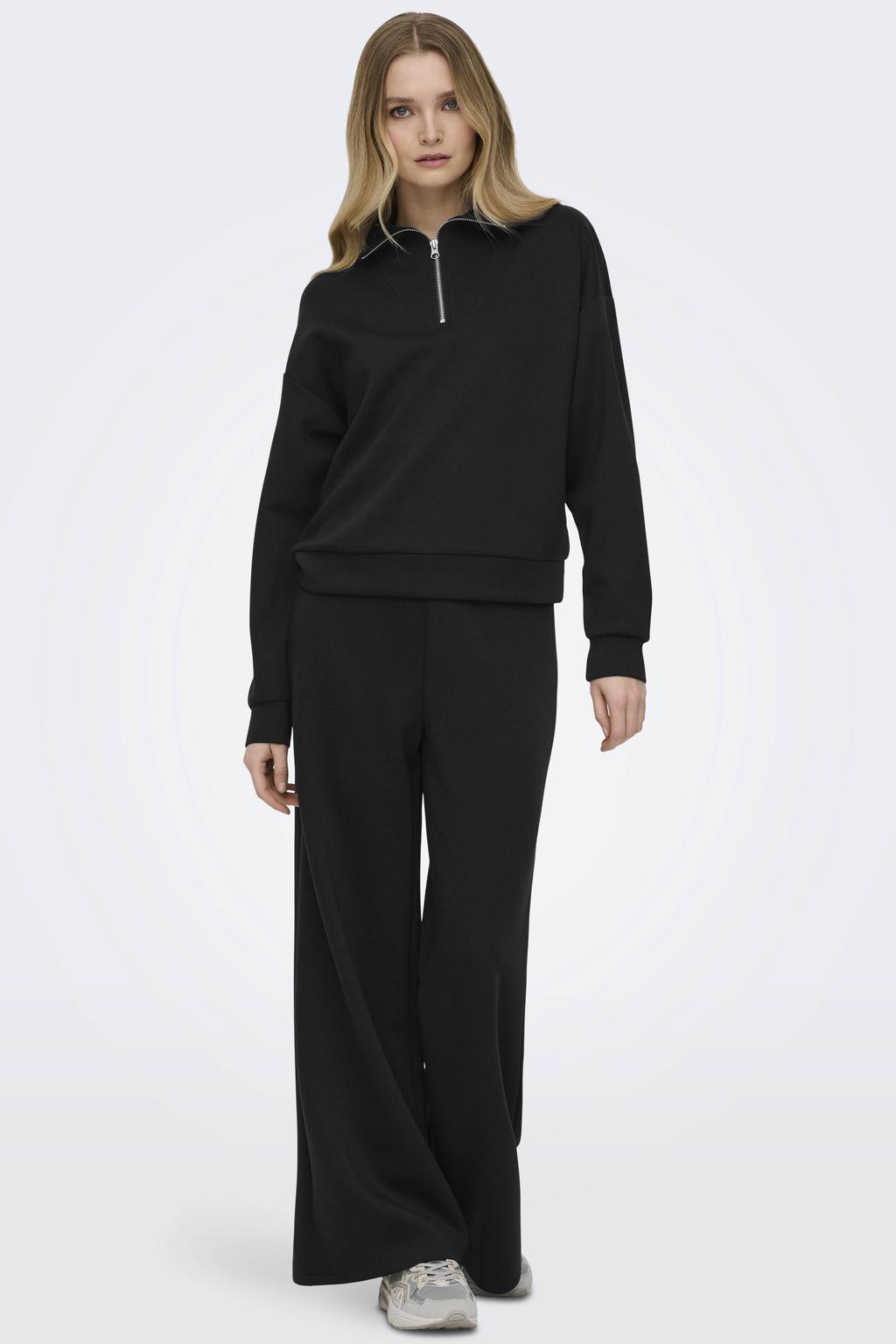 Zwarte dames ONLY PLAY sportbroek Onplounge Life Hw Wide Swt Pnt Noos van polyester met straight fit en regular waist