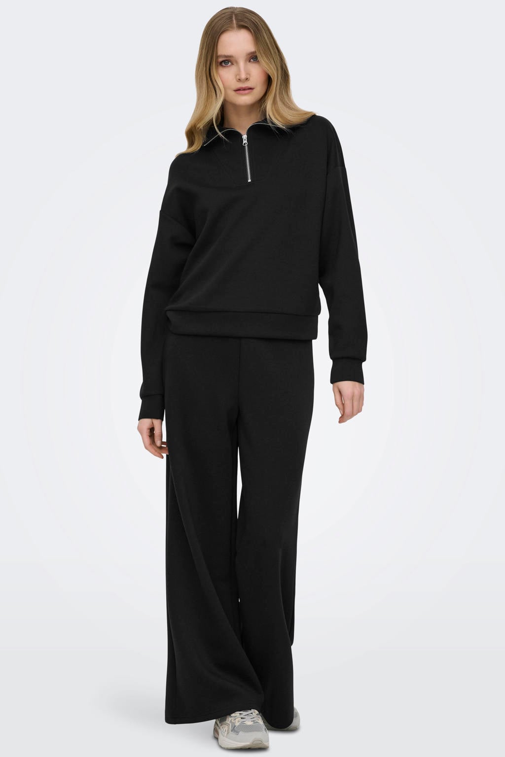 Zwarte dames ONLY PLAY sportbroek Onplounge Life Hw Wide Swt Pnt Noos van polyester met straight fit en regular waist